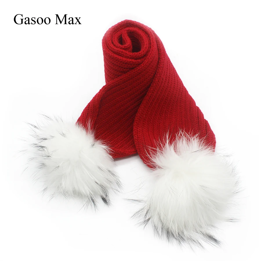 Children Real Fur Pompom Scarves Warm Winter Scarfs for Kids