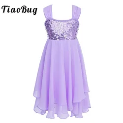 TiaoBug Kid Teens Chiffon Sequins Adjustable Strap Ballet Tutu Dance Leotard Dress Ballerina Cute Girls Gymnastics Leotard Dress