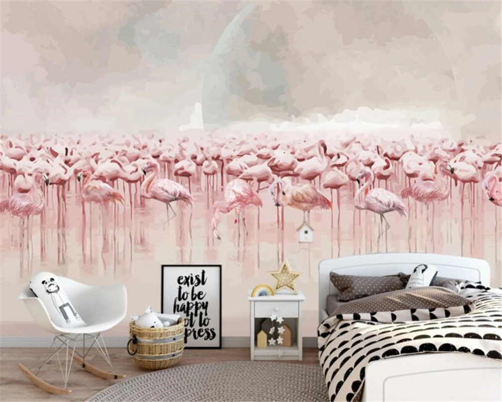 customize 3d wallpaper murals nordic Hand Painted flamingos mural Children's room background decoration wallpaper for walls 3 d