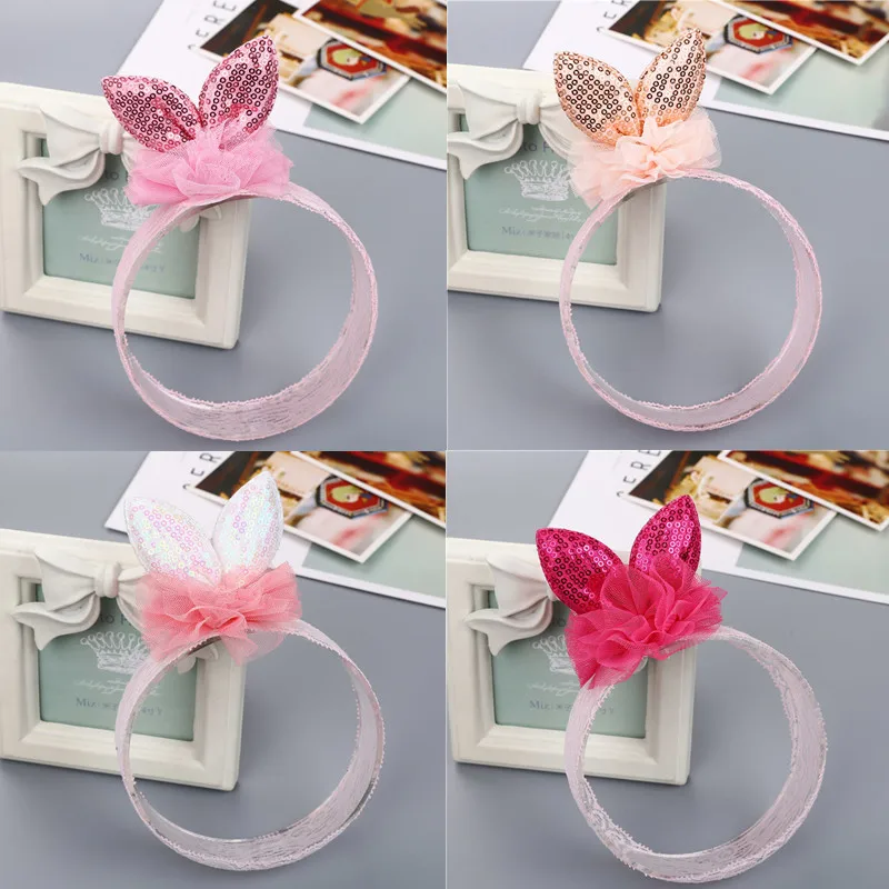 

10pcs Lace Shiny Rabbit Ear Headband Cute Newborn Baby Girls Hair Bands Headwear Photography Props Child Kids Hair accessories