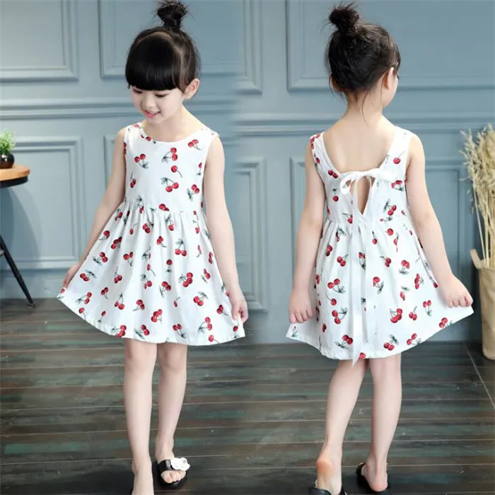 12p! Primary School Girls Student Dress,Small&Medium Children Sleeveless Cute Floral Princess Dress,For 90-140cm Height,not Fade