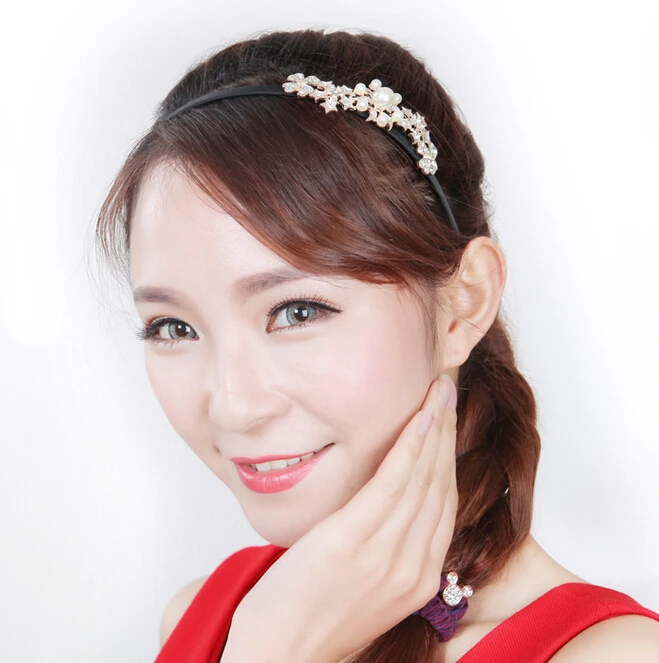 20pcs/lot korean style woman faux diamand headband peacock leaf pearl headwear