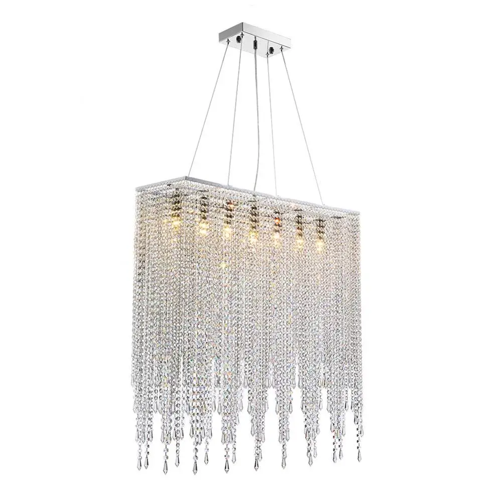 

Modern Rectangle Linear Chandeliers Raindrop Island Lighting Fixture for Dining Room Kitchen Island L31.5" Polished Chrome