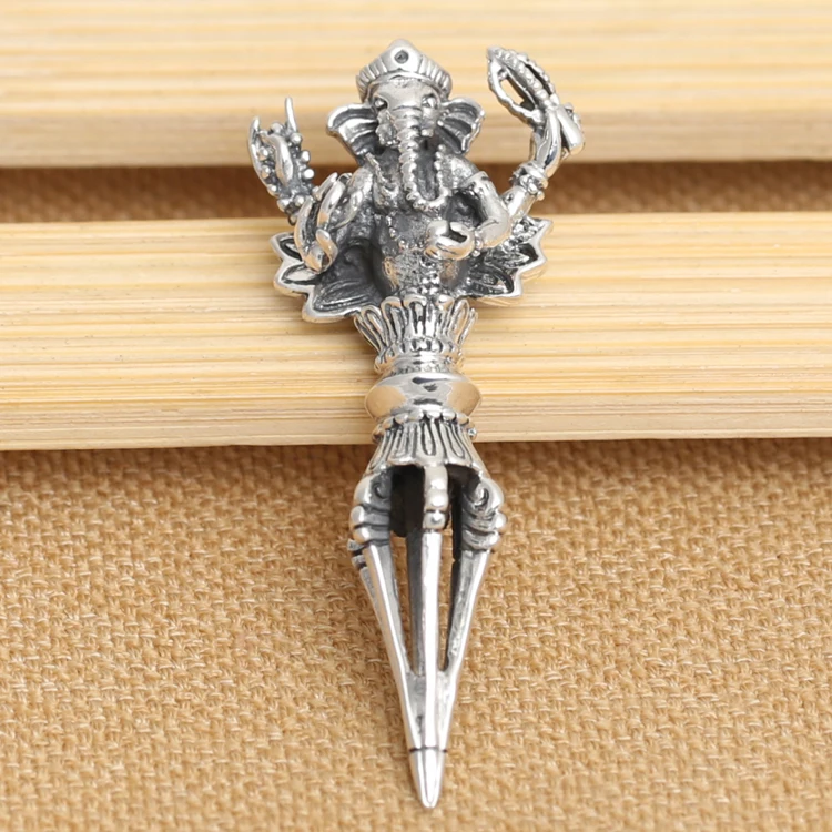 Handmade 925 Silver Tibetan Ganesh Dorje Pendant thai silver ganesha fortune buddha amulet pendant pure silver dorje man gift