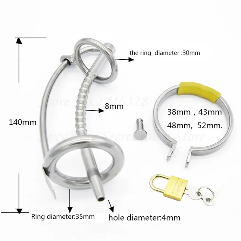 3 Ring 304 Stainless Steel Male Chastity Device with Catheter Cock Cage,Penis Ring,Penis Lock,Chastity Belt Sex Toys for Men