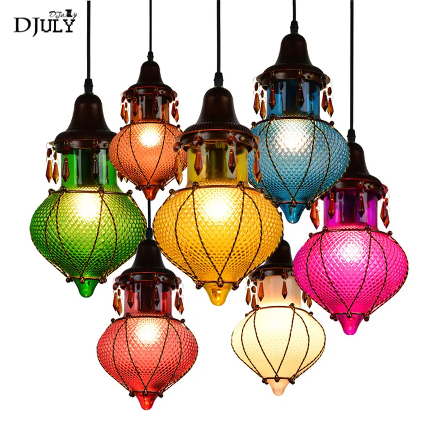 Southeast Asia stained glass retro pendant lights for coffee store Internet cafe vintage dining room hanging lamp loft decor