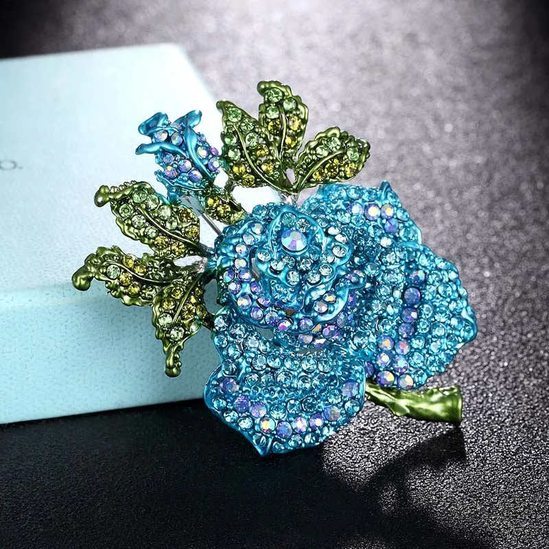 Zlxgirl colorful Rhinestone Crystal Rose Flower brooch Women Best Wedding Accessories Enamel Pin Brooch women\'s scarf pins joias