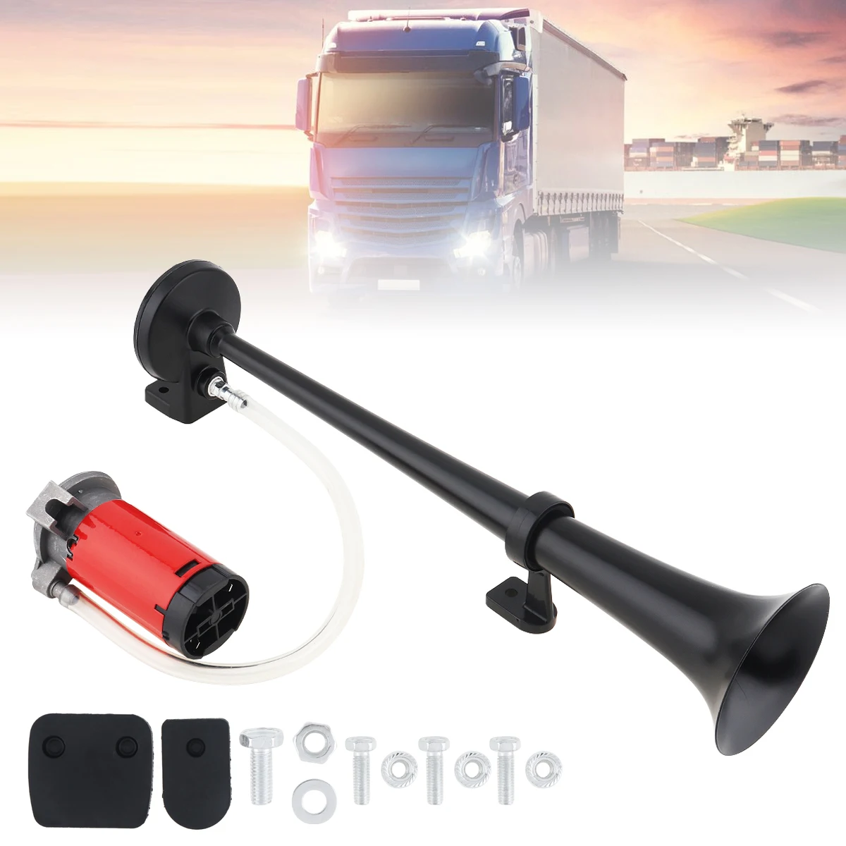 

17 Inch 12V 150dB Super Loud Single Trumpet Air Operated Horn with Compressor Suitable for Truck / Boat / Train / Lorry