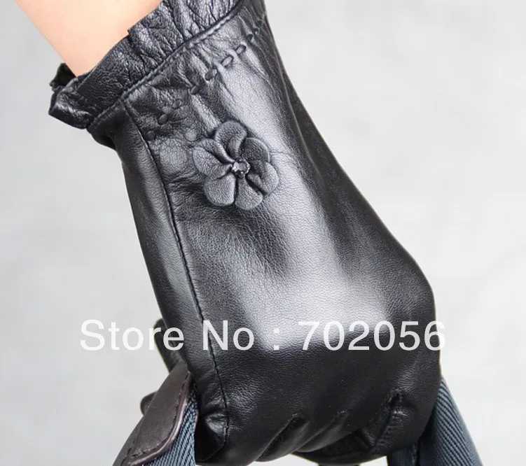 womens florwer Genuine Leather gloves skin gloves LEATHER GLOVES 12pairs/lot #3133