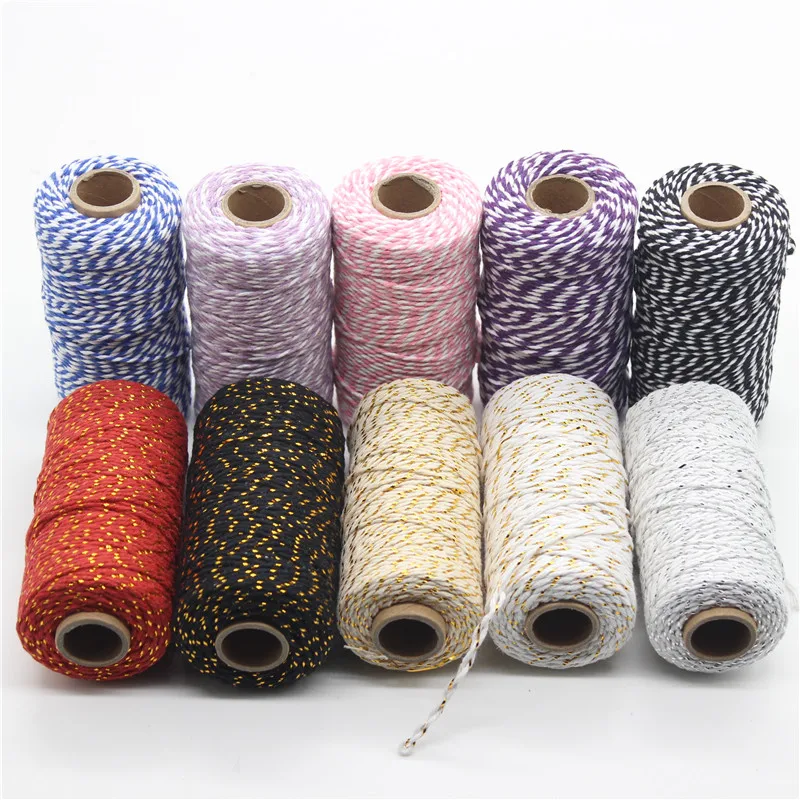 100M* 2MM Double Color Cotton Baker Rope Twine for Handmade Accessories Wedding Party Decoration Gift DIY Wrapping