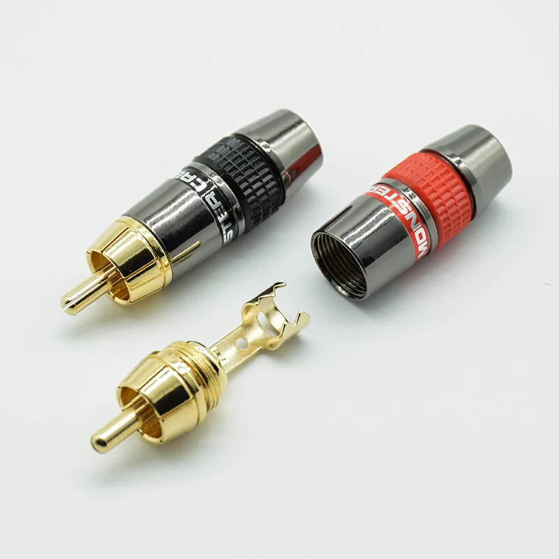 2PCS/1pair red black RCA Gold Plated Pure Copper Zinc Alloy Monster Banana Plug Connector Audio Power Speaker Plugs Connector