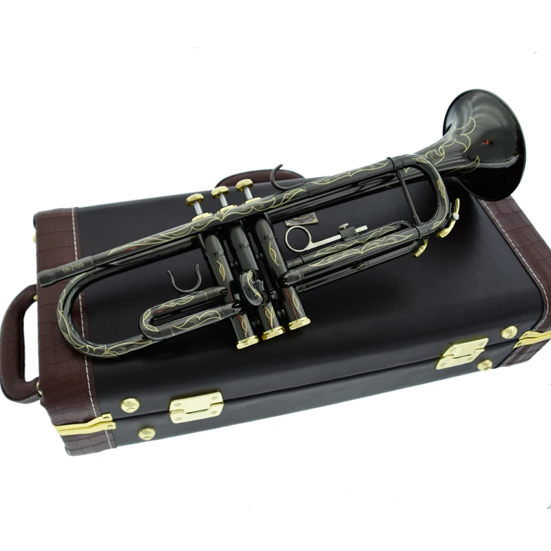 New Sell Professional TR210S Bb Trumpet Black Nickel Gold Plated Yellow Brass Instruments Bb Trumpete Popular Musical Inst