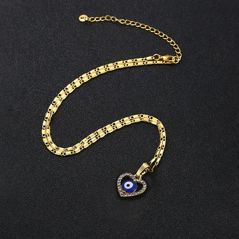 New Fashion Choker pendants Heart-shaped Necklace Silver Plated Blue Evil Eye Necklace Enamel For Women Glamour jewelry wholesal