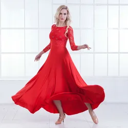 Vestido de dança moderno de manga longa dança de salão de baile vai pêndulo vestido de dança de salão vestido de valsa