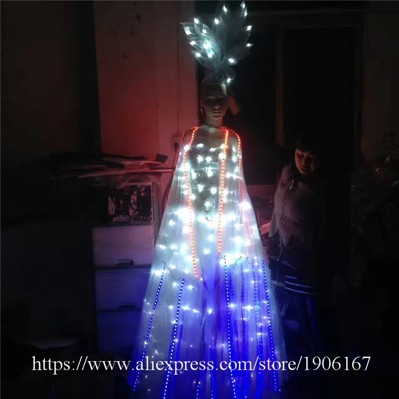 Newest Led Luminous Party Evening Dress LED Light Up ISIS Wings Growing Stage performance Clothes Ballroom Costume