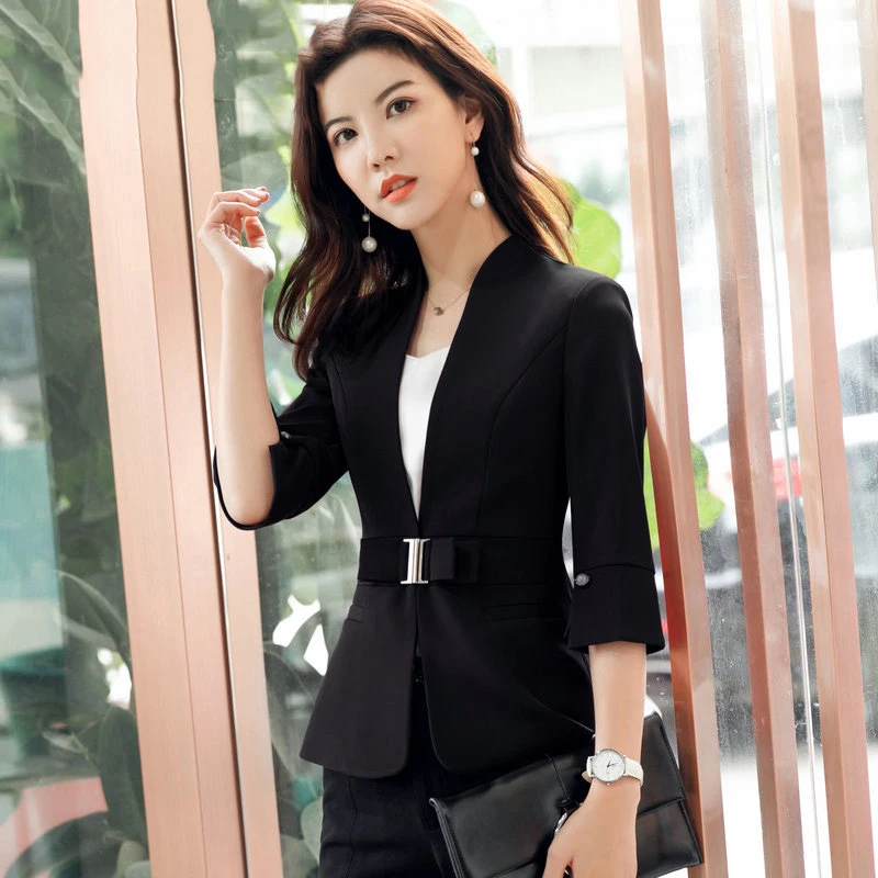 Small Thin Blazer for WomenHalf Sleeve JacketsElegant Work Blazers White and Black Office Lady Casual Fashion Spring and Summer