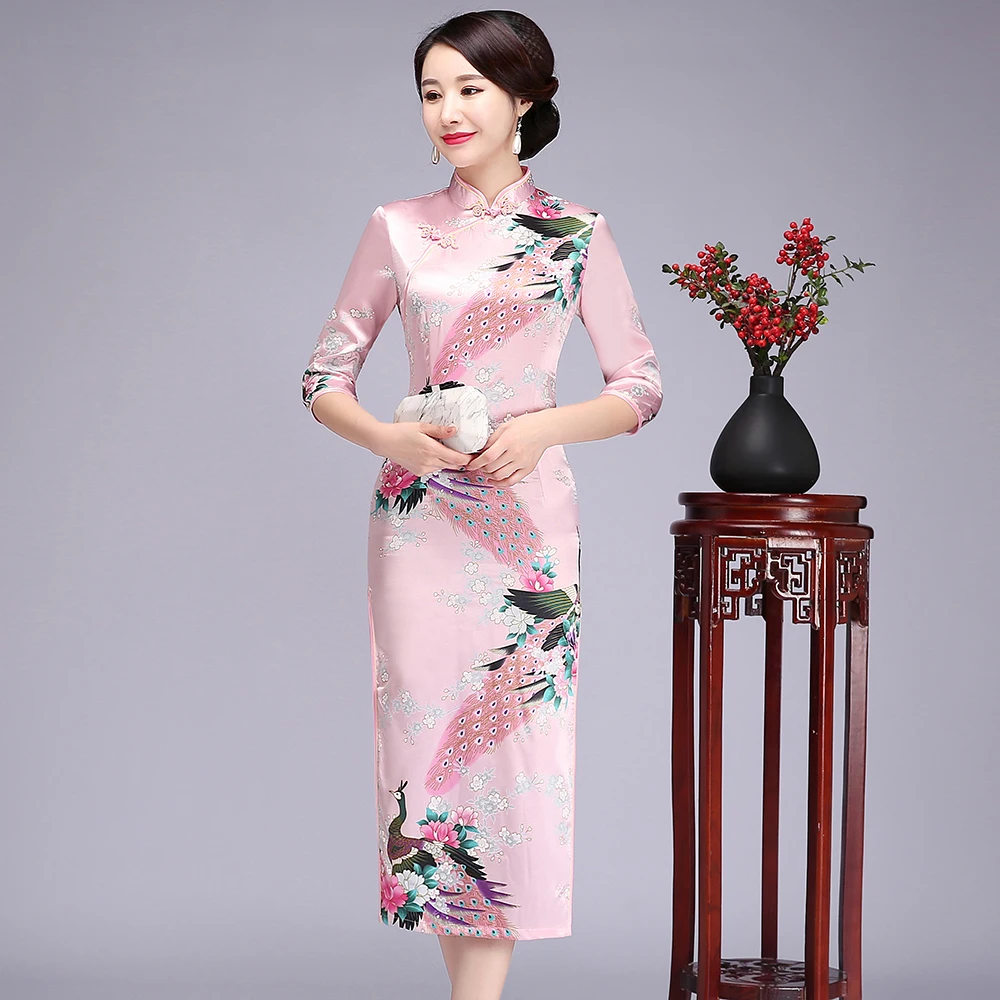 Chinese Style Female Qipao Elegant Women Slim Long Cheongsam Vintage Print Mandarin Collar Party Dress Vestidos Size S-6XL