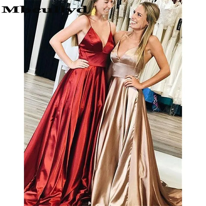 Mbcully Red A Line Prom Dresses 2023 With Spaghetti Strap Long Formal Evening Dress Party For Women vestidos de fiesta de noche