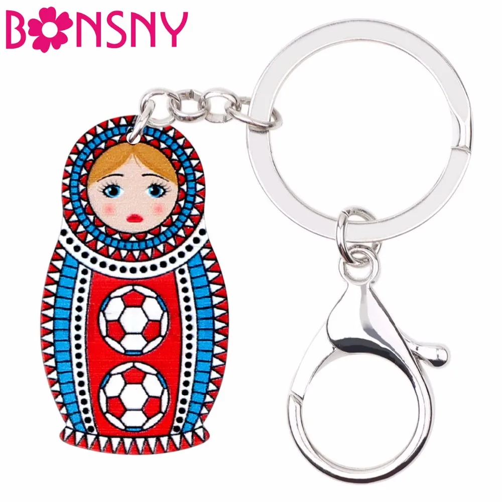 Bonsny Arylic Russian Doll Matryoshka Key Chain Key Ring Women Girls Handbag Pendant Classical Fashion Jewelry Key Accessories