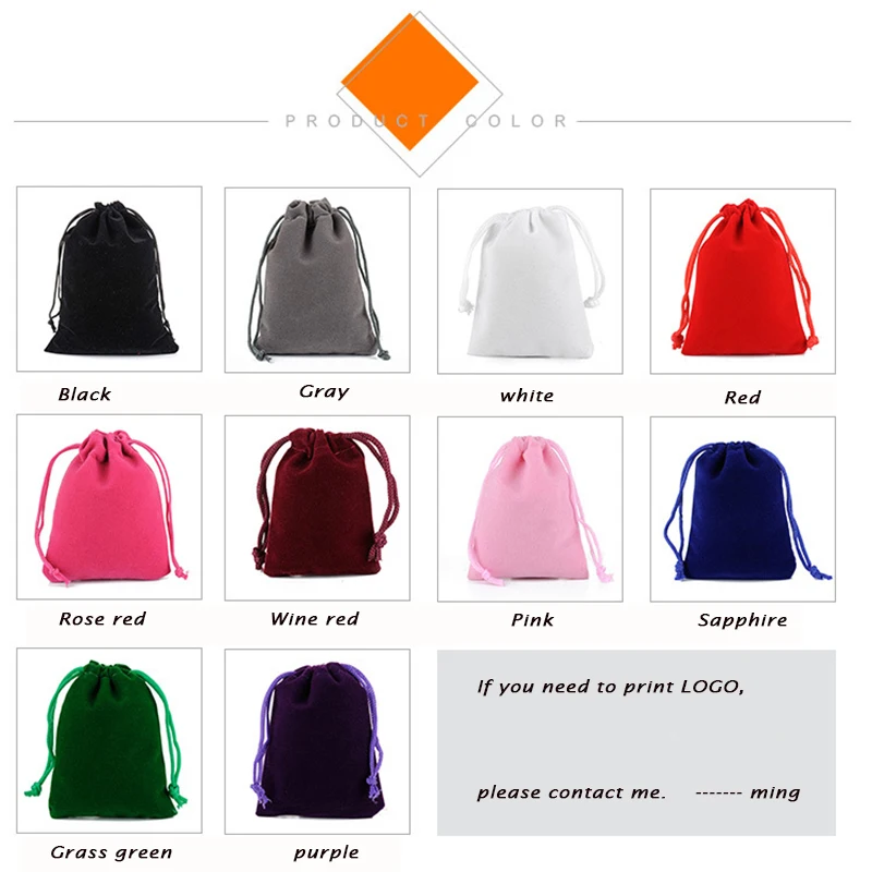 50Pcs/lot 5x7cm 7x9cm 8x10cm 9x12cm Coloful Velvet bag Jewelry Packing Velvet Drawstring Pouches Gift Bags Can customized