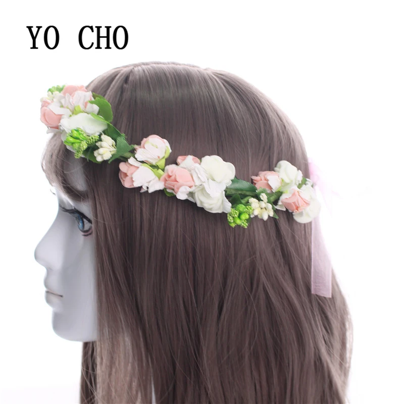 YO CHO  Foam Roses Berry Christmas Wreath Bridal Floral Crown  Hair Wreath  Head Wreath Wedding Accessories Bridesmaid Headpiece