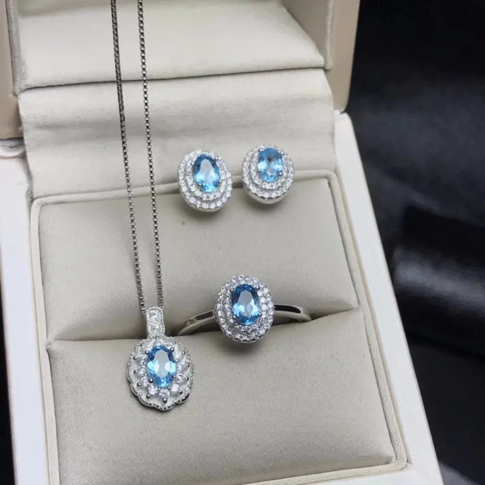 Small and exquisite, natural topaz set, 925 sterling silver, sweet style, suitable for friends and family