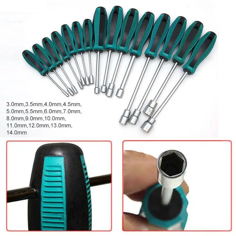 1Pc 3MM-14MM Socket Wrench Screwdriver Metal Hex Nut Key Manual Tool Screwdriver Mechanical Workshop Tools Small Socket Wrench