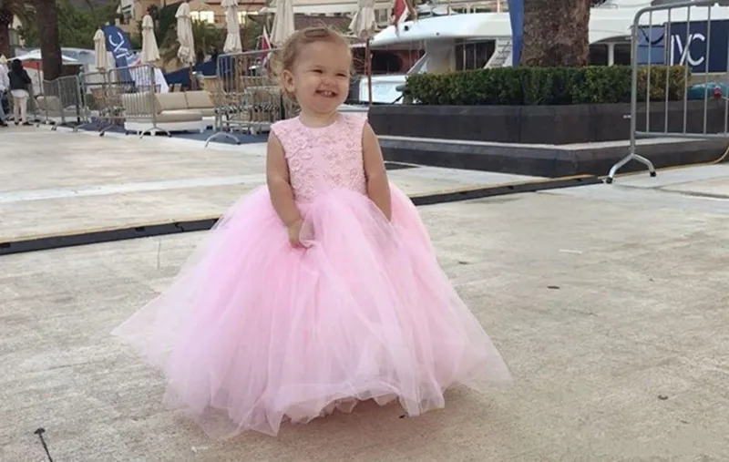 Cute Baby Girls Birthday Party Gown Tulle Lace Flower Girl Dress with Bow Toddler First Event Kid Christmas New Year Outfits