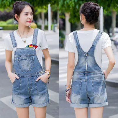 Free Shipping 2022 New Fashion Casual Preppy Style Denim Suspenders Shorts Spaghetti Strap Jumpsuit And Rompers Shorts Plus Size