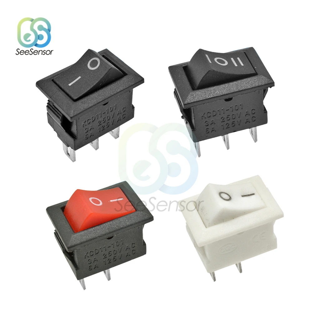 10pcs/lot KCD11 Rocker Switch Power Switch ON-OFF 2 Position ON-OFF-ON 3 Position 2Pins 3Pins 3A 250VAC/ 6A 125VAC