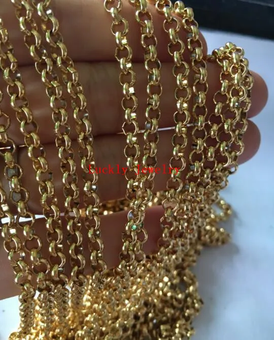 3 meter Lot in bulk Fashion Gold Plated Stainless steel 4mm Round Rolo Link Chain Jewelry finding Marking DIY