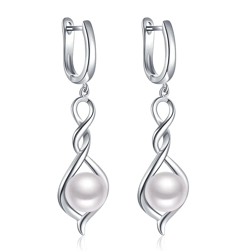 

Sinya 925 Sterling Silver Drop Hoop Earring High Luster Natural Freshwater Pearls Jewelry Best Gift for Women Ladies Mum