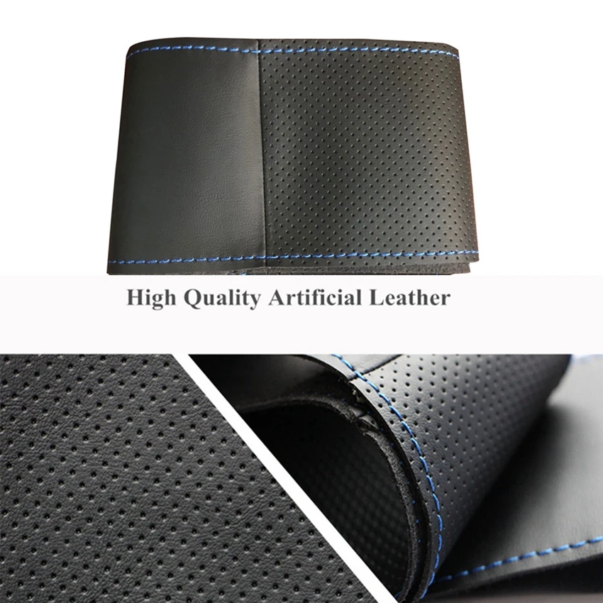 DIY Black Artificial Leather Hand-stitched Car Steering Wheel Cover Wrap for Ford Mondeo Mk3 2002 2003 2004 2005 2006