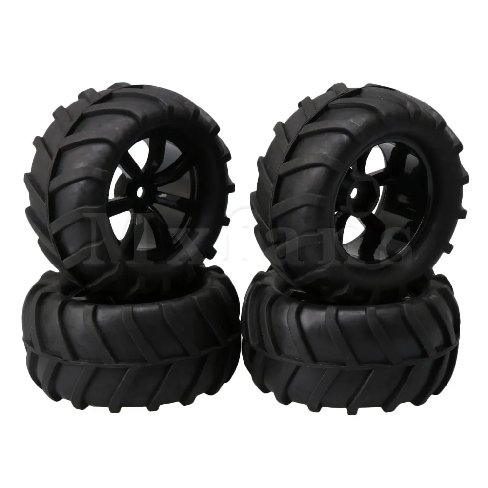 

Mxfans 4pcs 83x40mm Black 6 7 Spoke Plastic Wheel Rims Rubber Tire for RC1:16 Large Foot Car Spare Parts