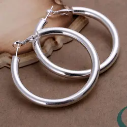 Fashion pretty nice fashion women silver color party 5CM round Earring Jewelry big circle lady wedding free shipping E149