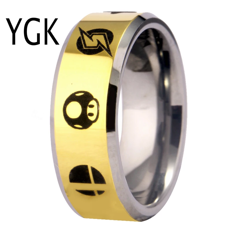 YGK Hot Sales 8MM Tungsten Wedding Band Ring For Women and Men Super Smash Bros Zelda/Metroid/Pokemon/Mario bros/Star Fox Design