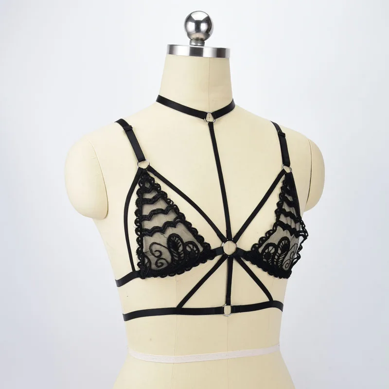 Lace Cage Bra Women Fetish Bodysuit Sexy Crop Top Bondage Lingerie Polyester Body Harness Harajuku Style Nightclub Wear o0514