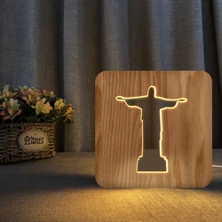 3D saint benedict Lamp jesu Cristo Redentor design For Bedroom Sleep Night Light Gifts For christian USB powered led Decoration