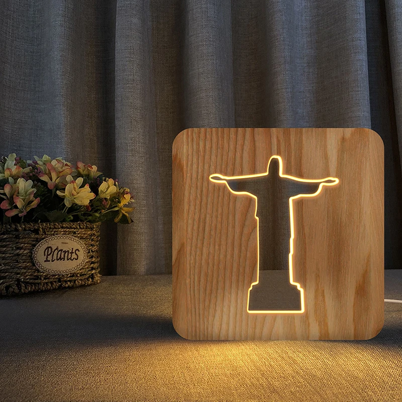 3D saint benedict Lamp jesu Cristo Redentor design For Bedroom Sleep Night Light Gifts For christian USB powered led Decoration