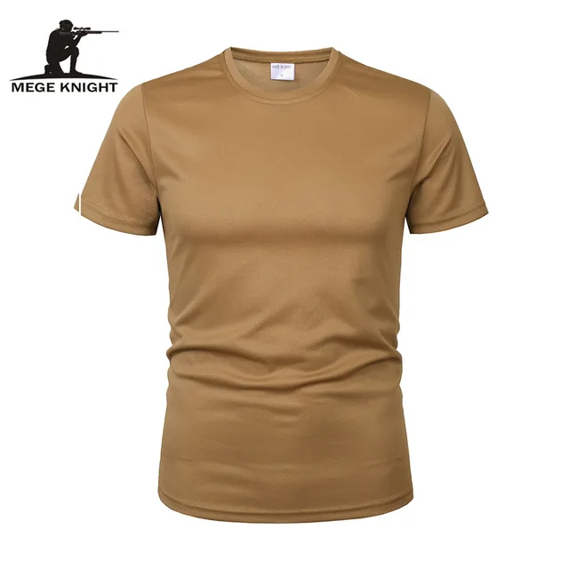 MEGE marka odzież militarna taktyczne męski t-shirt okrągły dekolt koszulka Solid z krótkim rękawem oddychająca szybkoschnąca koszula na co dzień