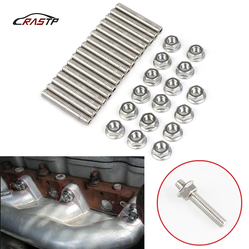 

RASTP- 16Pcs Stainless Exhaust Manifold Stud kit Nuts For 2 Manifolds For Ford 4.6&5.4 V8 Liter RS-TC011