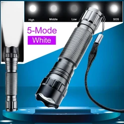 Lampe de poche haute puissance en aluminium WF-501B 3000 Lumens, 5 modes LED 18650, lampe torche étanche pour la pêche