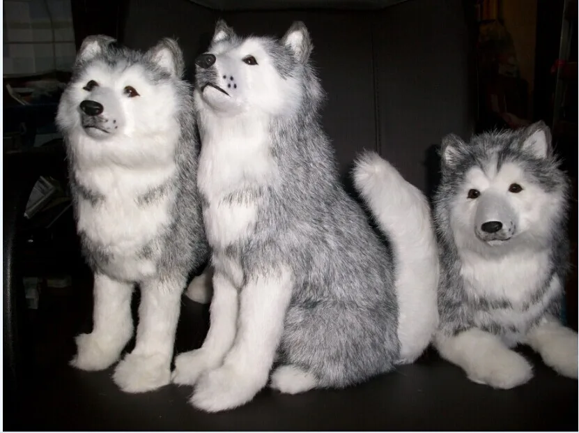 about 30cm husky toy hard model ,polyethylene & furs handicraft ,one lot/ 3 pieces toys, home decoration,gift t4439