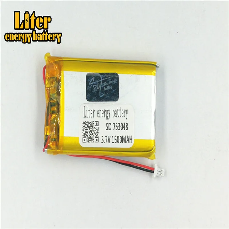 1.0MM 2pin connector 753048 1500mah Rechargeable Li Polymer Battery LiPo Battery e-books GPS PDA MP3 MP4 MP5 small toys