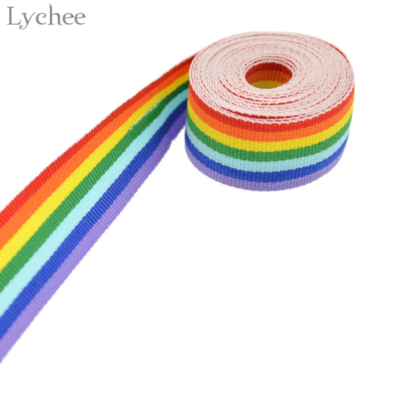 Lychee Life 3 Meters Rainbow Stripes Printed Ribbon DIY Party Decoration Apparel Sewing Fabric