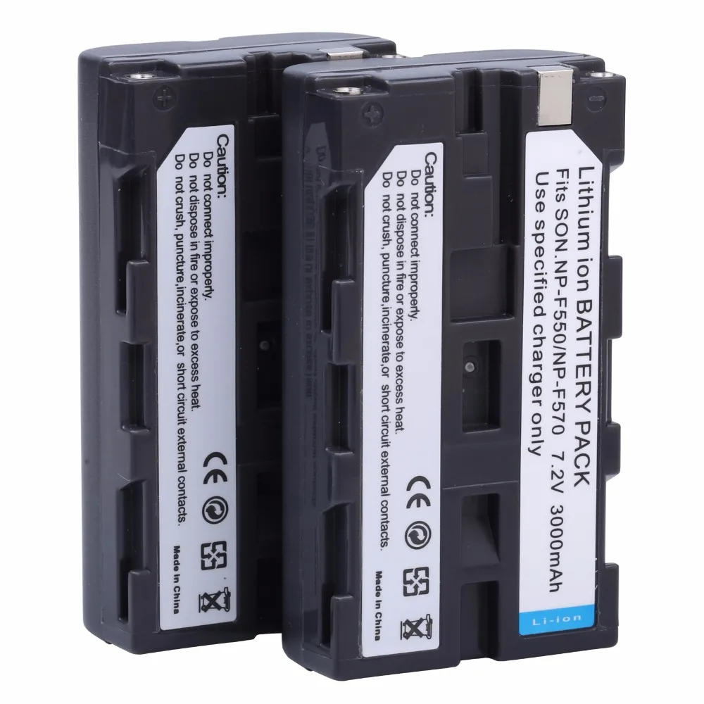 2 Pcs NP-F550 NP F550 570 NPF550 Battery AKKU +Charger For Sony NP-F330 NP-F530 NP F570 NP-F730 NP-F750 NP-F970