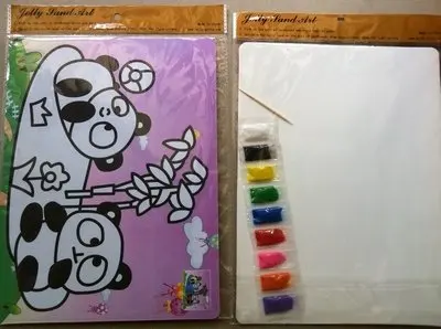 Pittura di sabbia di colore set per i giocattoli dei bambini, le immagini di animali, panda, coniglio, farfalla...