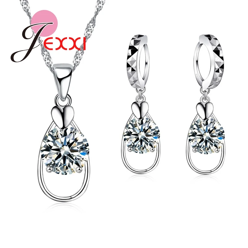 Newest Arrival 925 Sterling Silver Cubic Zirconia EXtraordinary Bling Drop Water Pendant Necklace Earrings Jewelry Sets