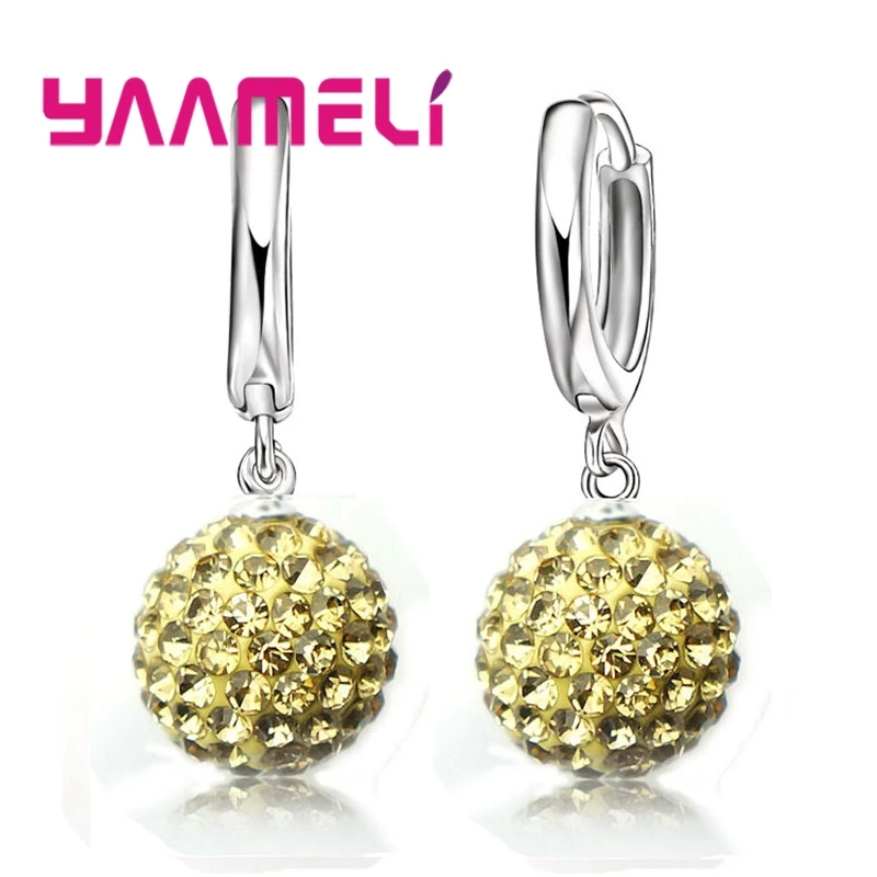 925 brincos de argola de prata esterlina para mulheres, brilhante cristal pavimentar disco bola jóias, atacado, Dropshipping, Top venda