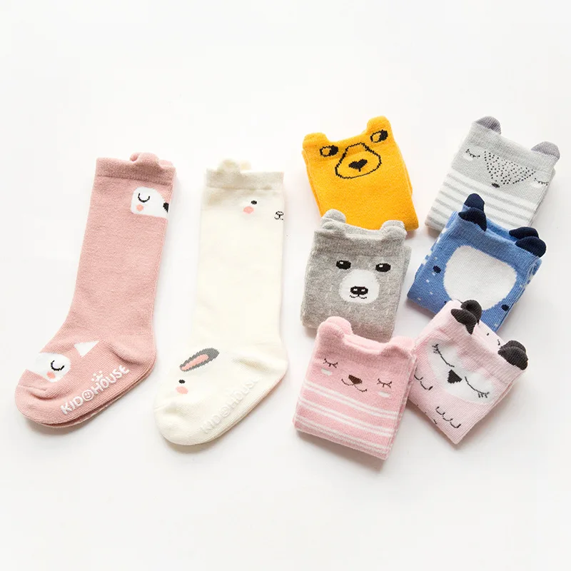 

Animal Socks Kids Anti Slip Cute Baby Socks Long Cotton Fox Cat Boys Girls Leg Warmer Stripes Footwear Funny Bebe Quality 0-4Y